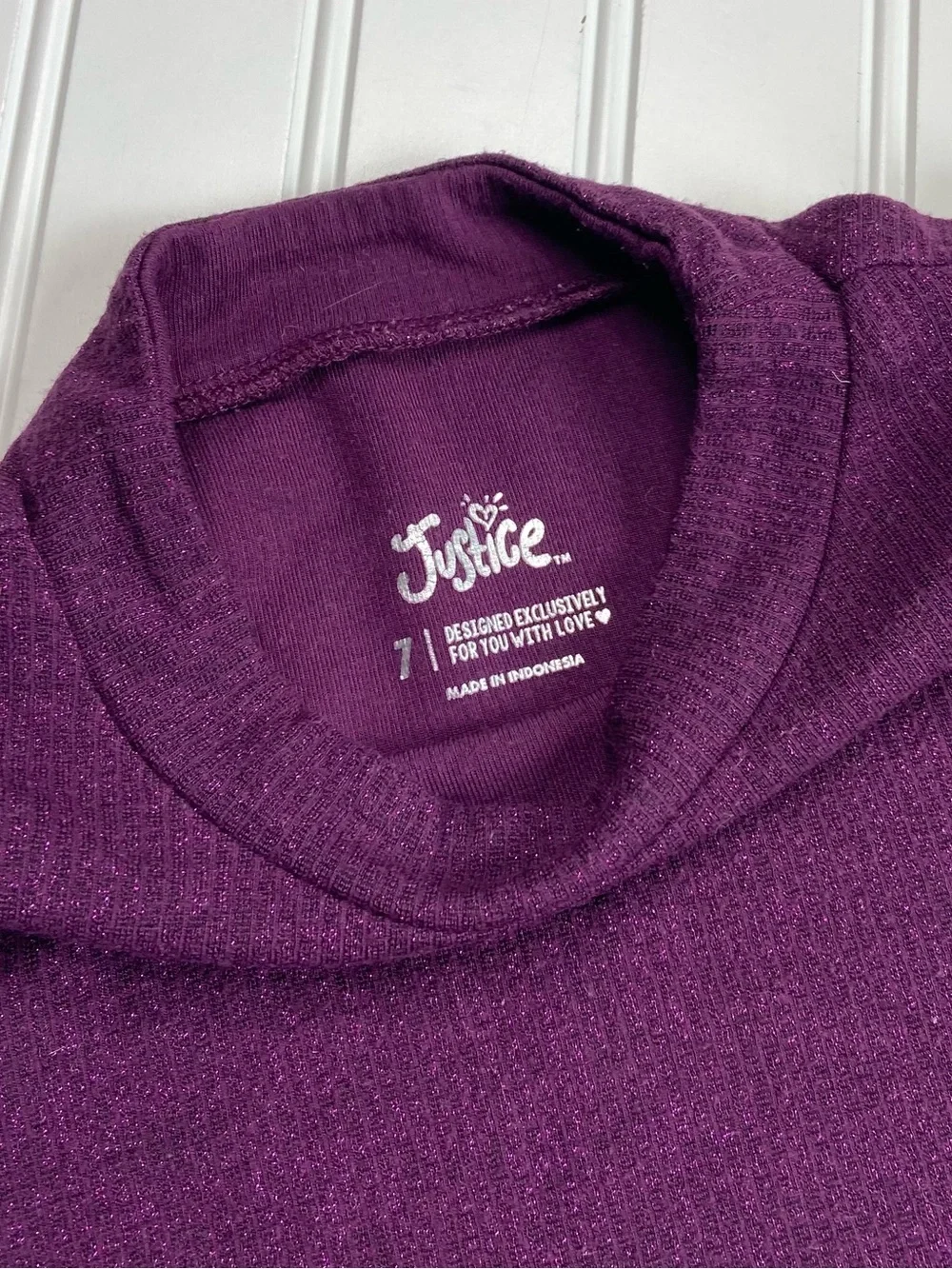 •Justice• plum sparkle mock neck top